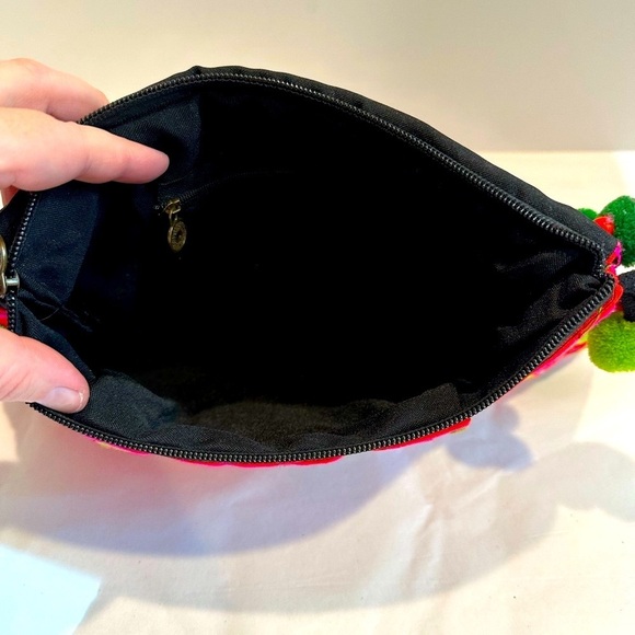 Island Flower Embroidered Colorful Clutch with Pom Pom Ball Tassels - Picture 5 of 5